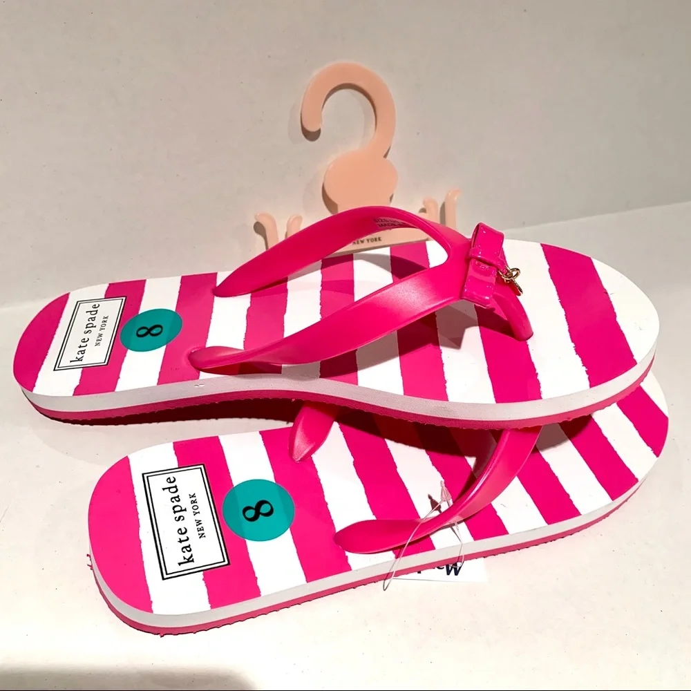 Kate Spade Flip Flops Pink and White Stripes